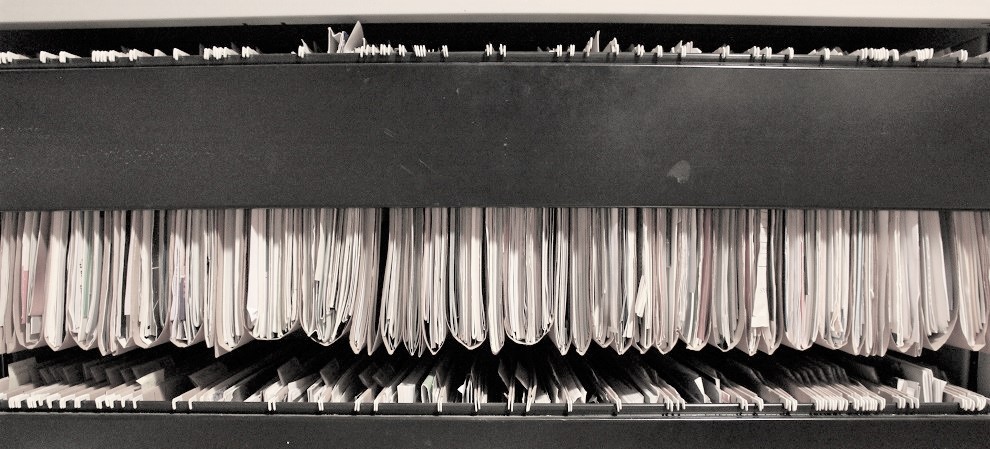 Records hanging in cabinet